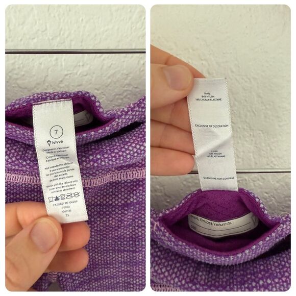 Ivivva by Lululemon Girl's Textured Leggings in Purple Heather - Size 7 - Picture 4 of 4